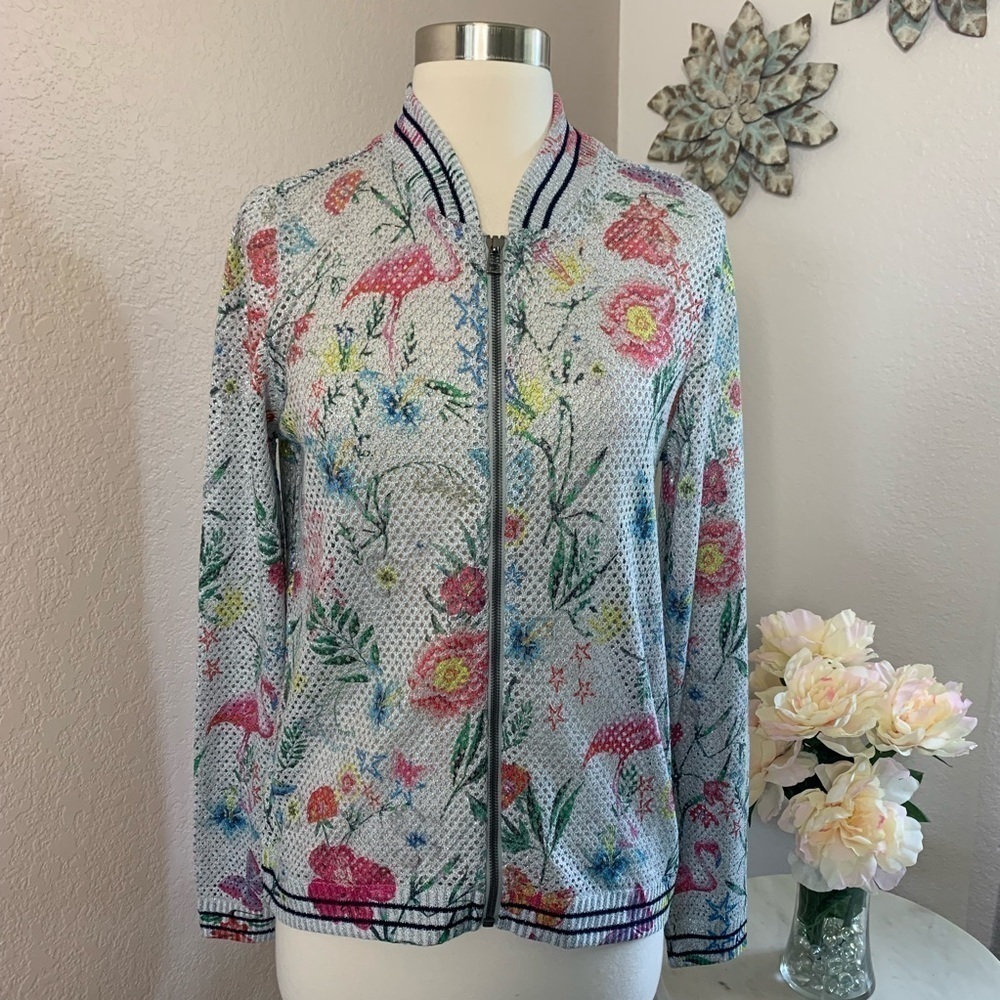 Tricotto Pink Flamingo Mesh Cardigan Size Small